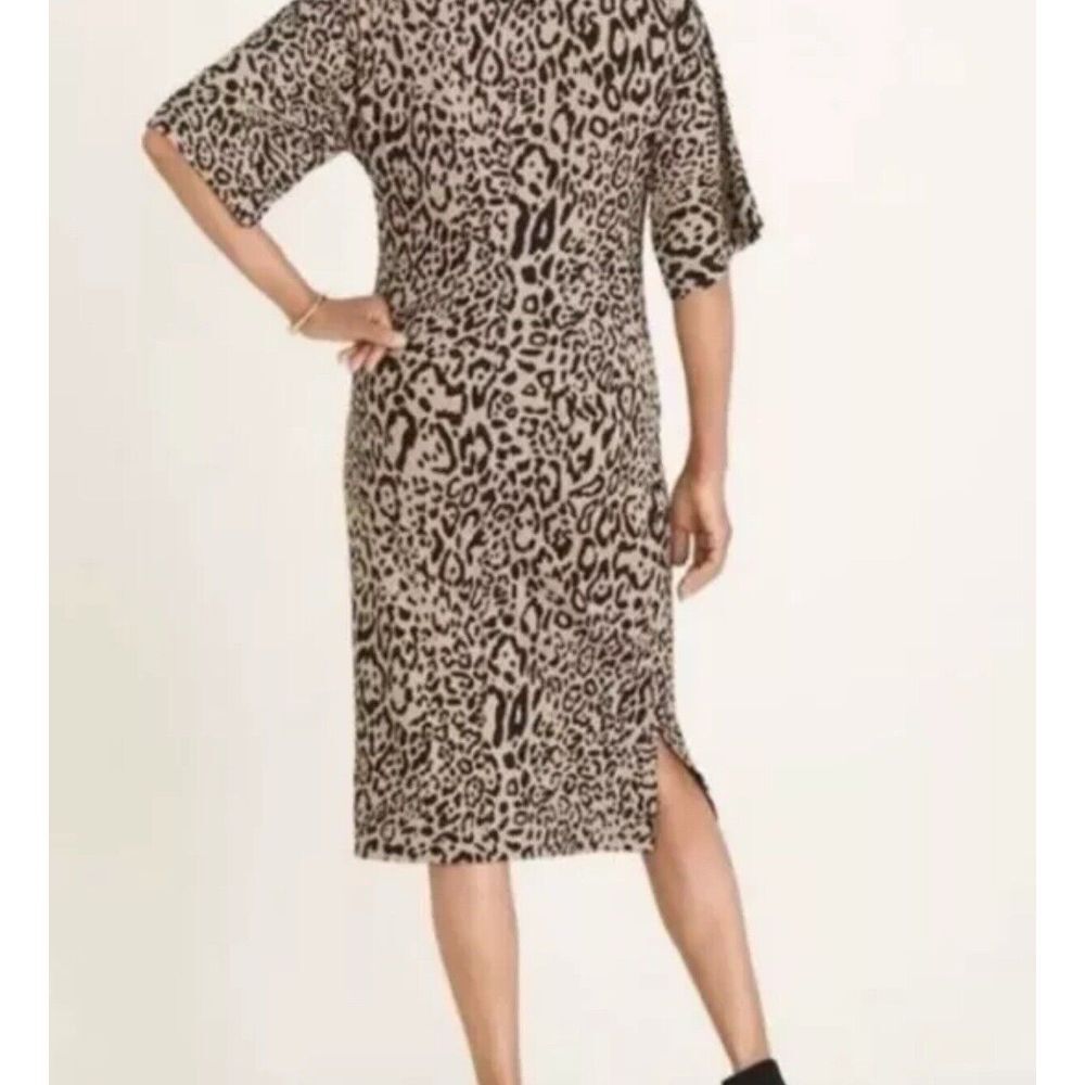 Chico's Animal Print Linen Shift Dress  V-neck Shirt‎ Dress Sz 0 GORGEOUS